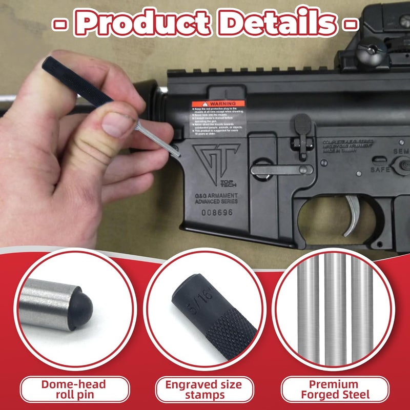 AIMUNOK 9-Piece Roll Pin Punch Set - Precision Steel Punches for Gunsmithing, Watch Repair & DIY (1/16" to 1/4") - Includes Tool Pouch, Ideal for Firing Pin Removal, Nail Punching & Building Projects - Image 2